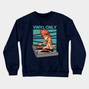 Vinyl Only // Old School DJ // Funny DJ Cartoon Crewneck Sweatshirt